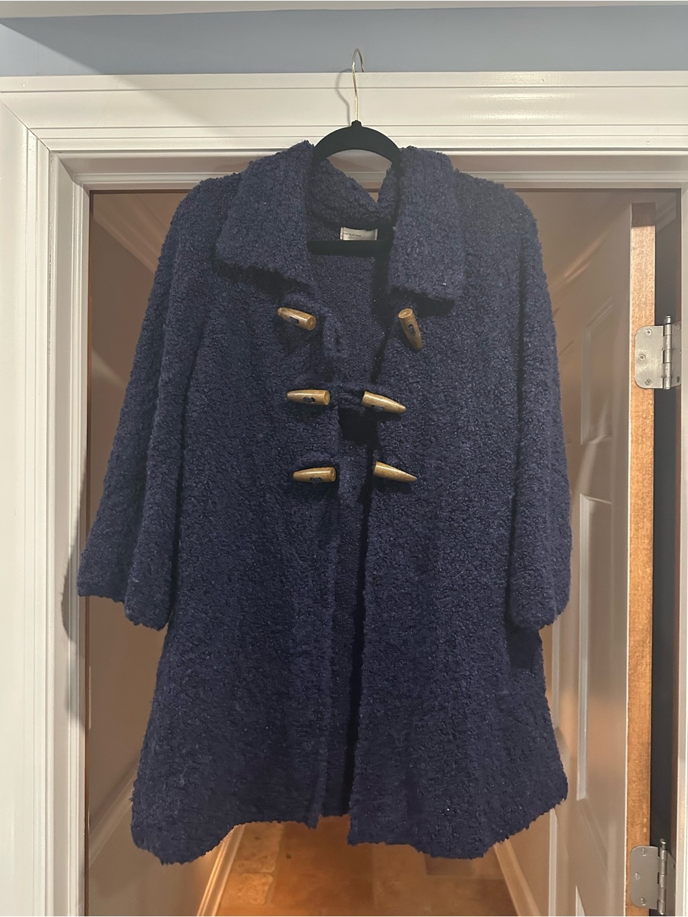Women's Navy Bouclé Toggle Cape Sweater